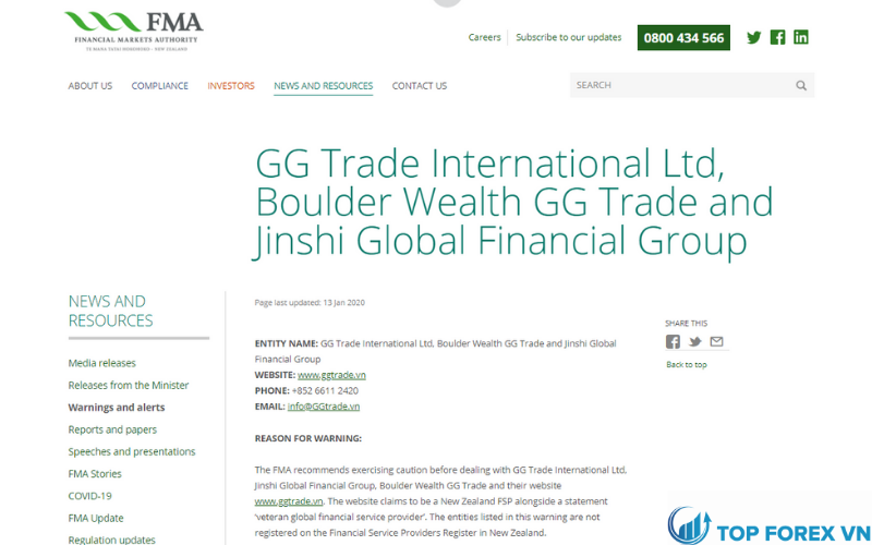 Cảnh báo của FMA về GG trade lừa đảo