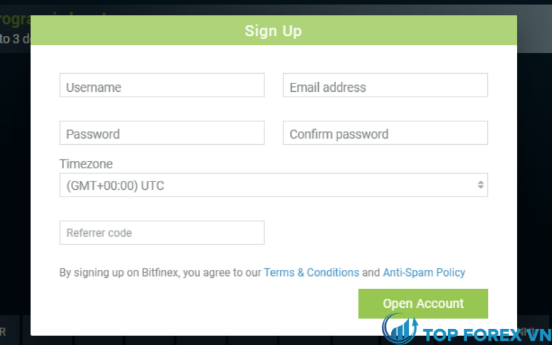Đăng ký tài khoản sàn Bitfinex