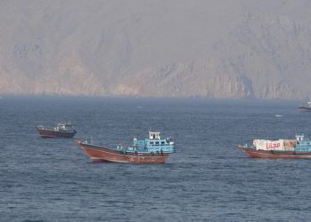 Ships and tankers in the Strait of Hormuz off the coast of Musandam